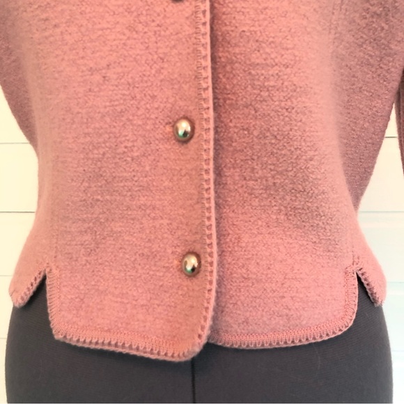 Vintage Lavender 100% Wool Cardigan Sweater Cropped 50s Jacket Silver Buttons - Picture 6 of 16